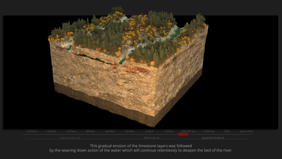 Grotte de Villars, en Dordogne - Périgord. Animations 3D sur la formation des vallées.