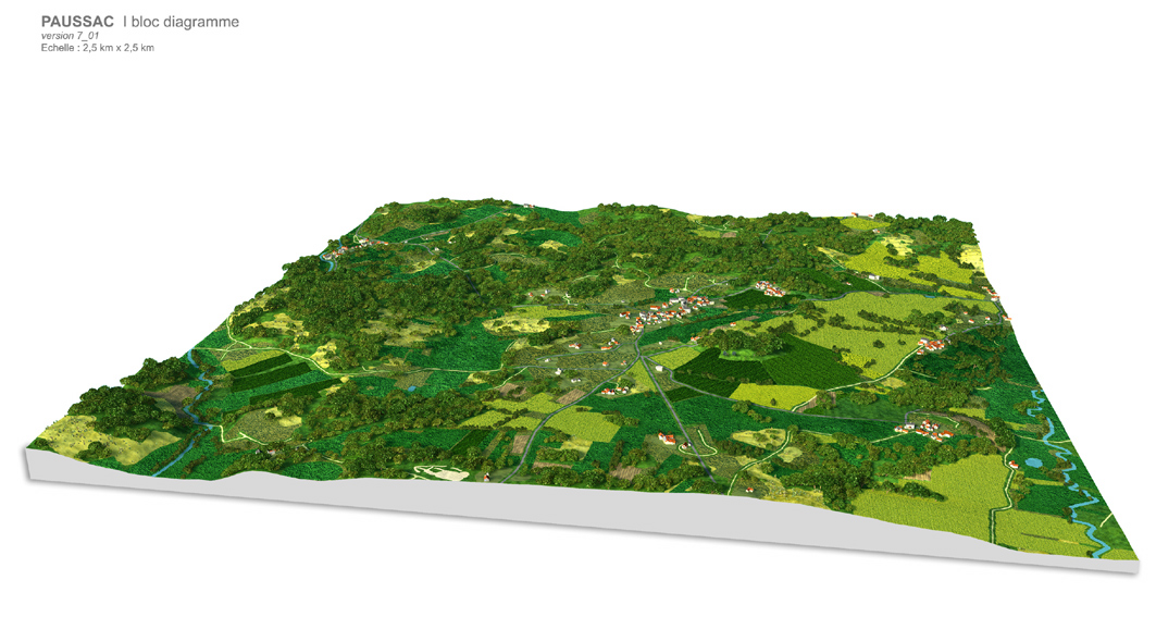 LogiCom. Image 3D d'un paysage reconstitué pour le CAUE 24 Dordogne.